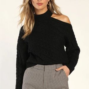 Irresistible Vibes Black Cable Knit Mock Neck Cutout Sweater
